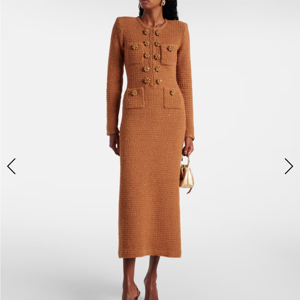 Waffle-knit Embellished Midi Dress